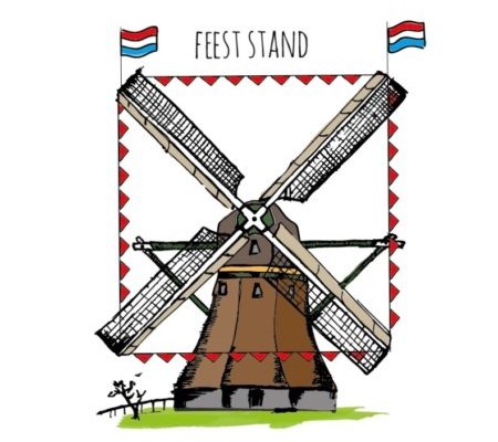 Een molen met vlaggetjes: de feeststand