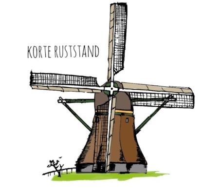 Molen met de wieken in een hoek van 90 graden met de grond: dit is de korte ruststand